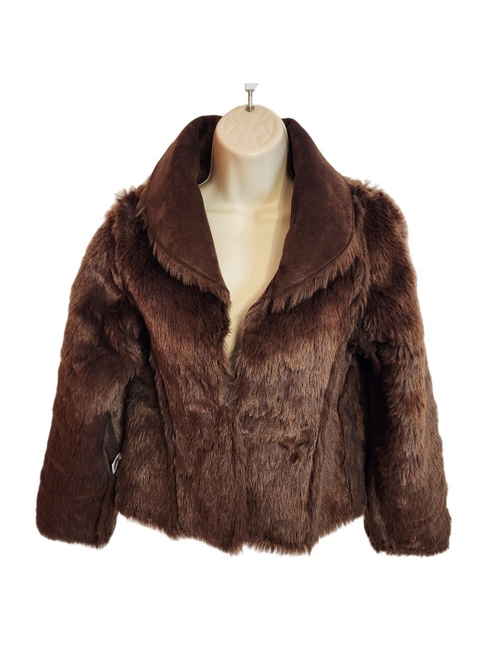 Mixit Reversible Faux Fur Suede Crop Jacket Brown Small - Picture 3 of 10